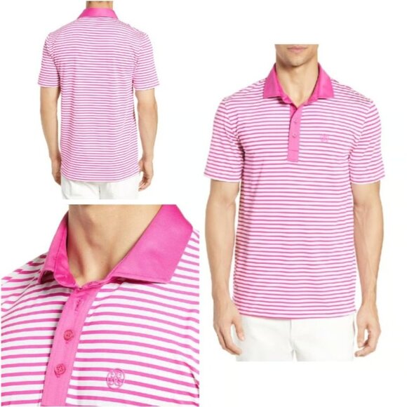 G/Fore Striped Short Sleeve Performance Polo Shirt Pink Size Small NWT $125 - Picture 1 of 4